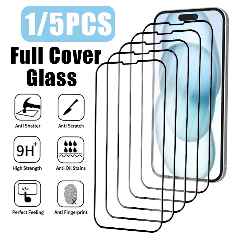 1/5PCS Full Cover Tempered Glass For iPhone 14 15 13 12 11 Pro Max SE 2020 2022 Screen Protector for iPhone 13 12 Mini 8 7 Plus