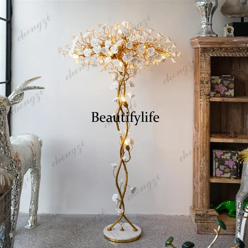 Wrought iron ceramic light luxury high-end floor lamp living room bedroom modern decoration villa living room lamp customization
