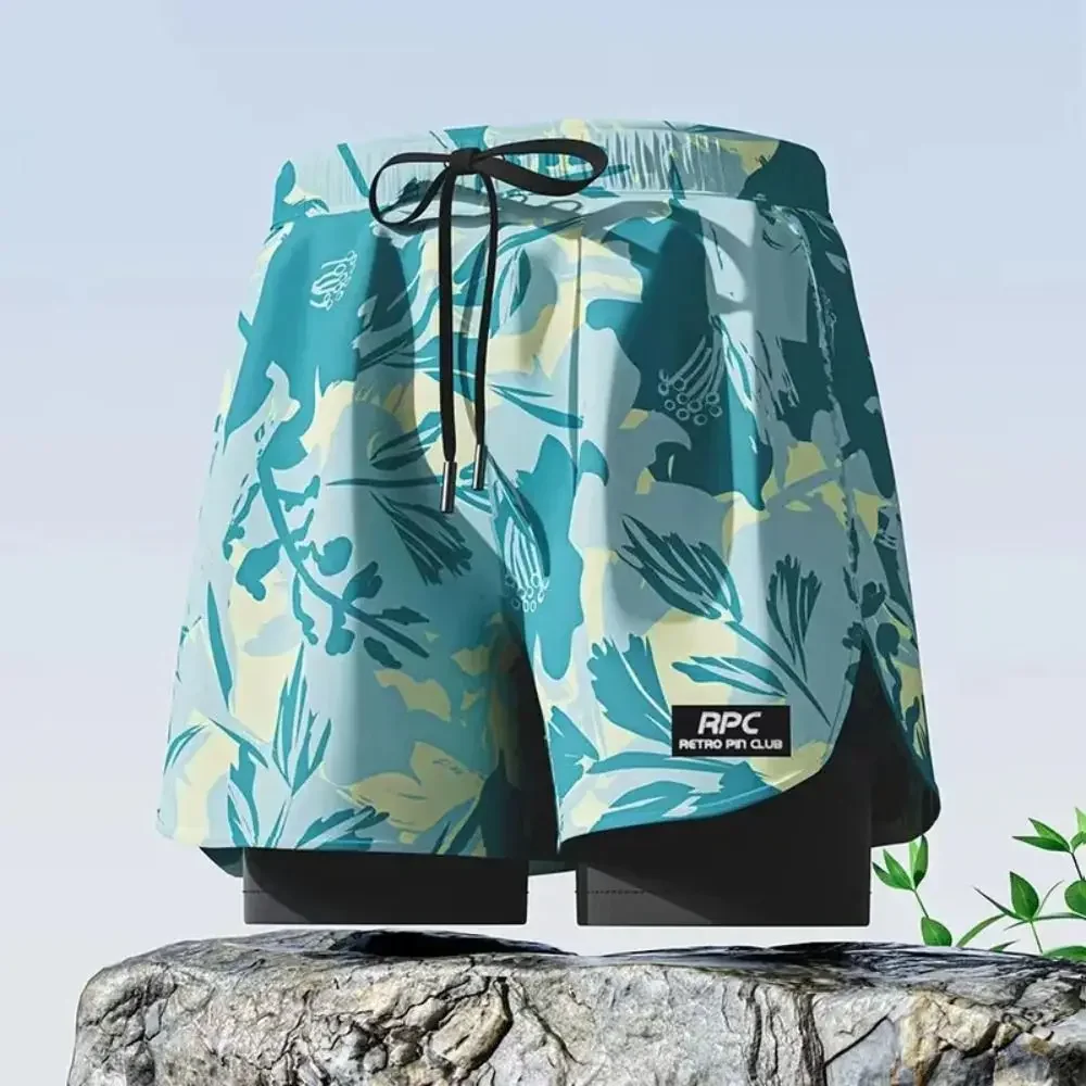 L-5XL Men's Swimming Trunks Quick Drying Printing Flat Angle Swim Trunks Five Point Style Breathable