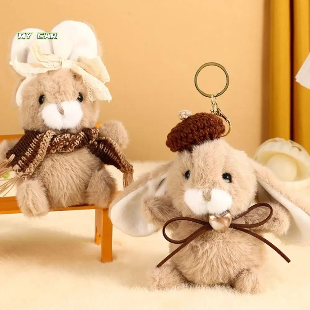 

Portable Bowknot Cartoon Rabbit Keyring Animal Soft Plush Bunny Keychain Creative Cute Backpack Pendant Gift