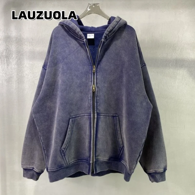 Moletom Masculino de Luxo Vintage Tie-Dye Lavado com Zíper, Oversized e Solto, Nova Moda 2026