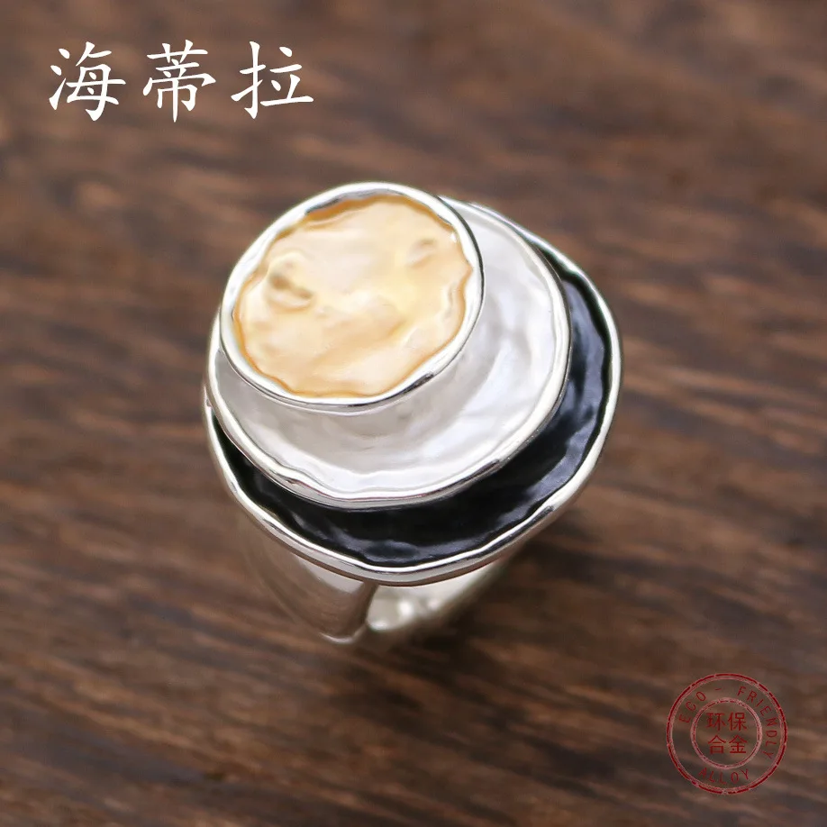 Jewelry DIY accessories color oil three-layer round cake elastic ring, women's versatile three-layer round hollow ring - view 4