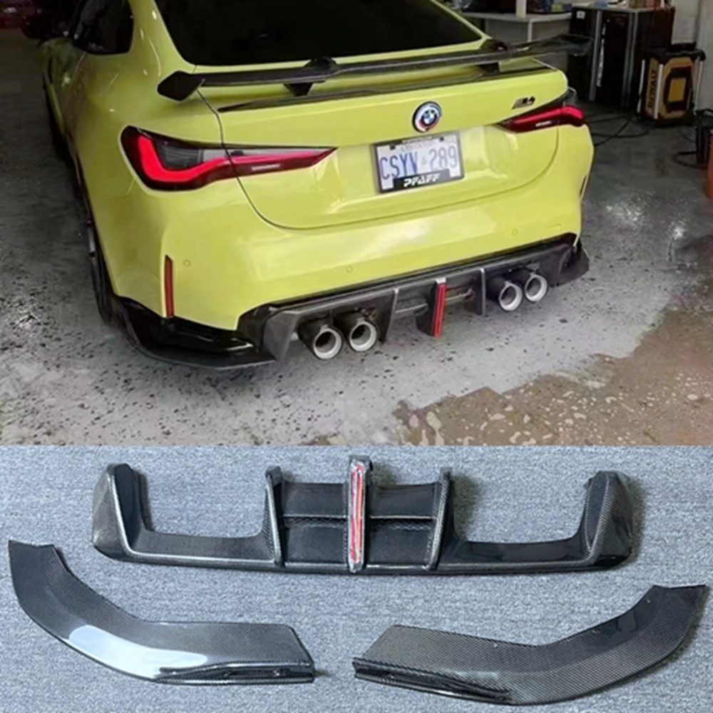 

For BMW M3 G80 M4 G82 G83 High quality 2021+ AE Style Carbon Fiber Rear Lip Diffuser Back Bumper Spoiler With Light Diffuser