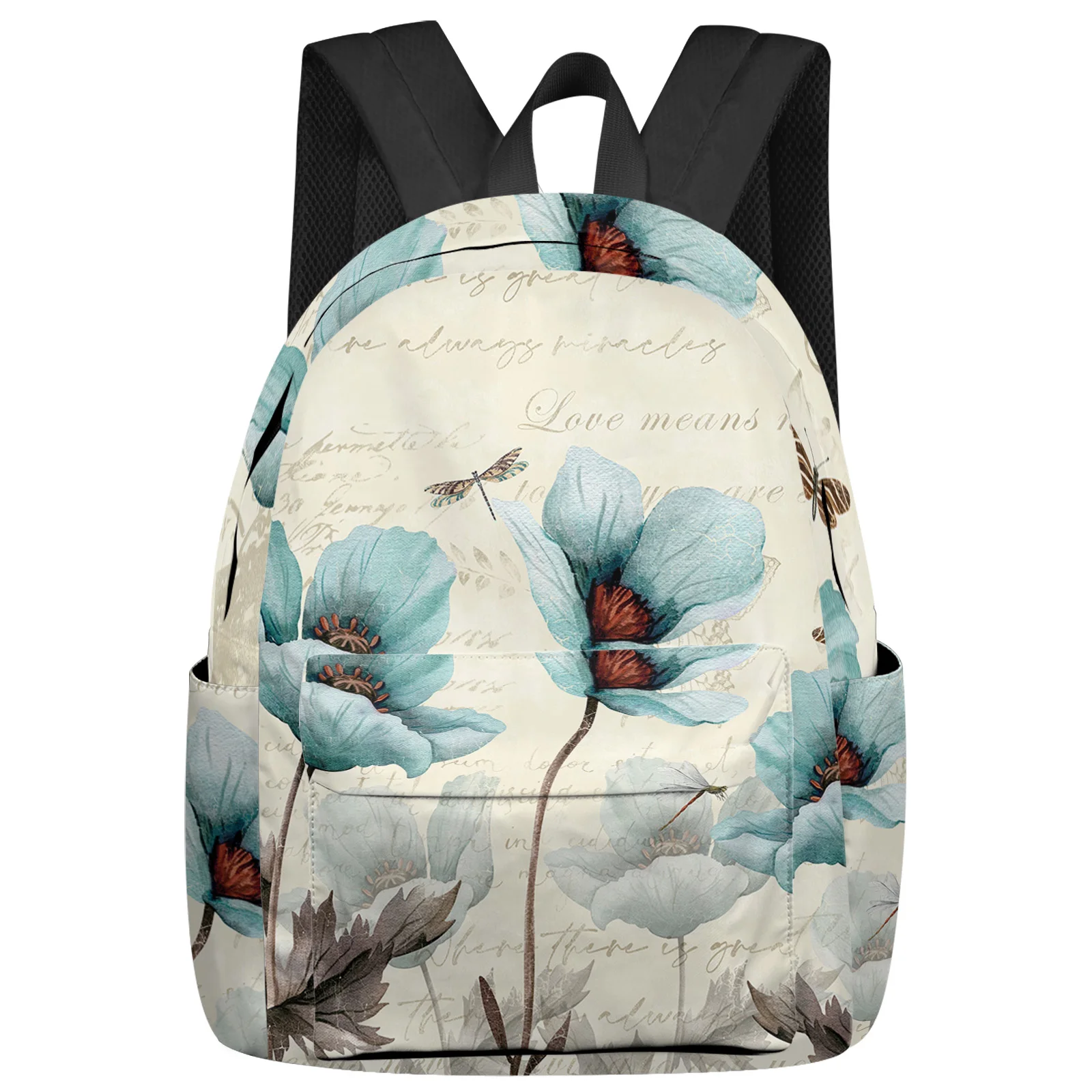 

Vintage Flower American Pastoral Green Dragonfly Student School Bags Laptop Custom Backpack For Men Women Female Travel Mochila