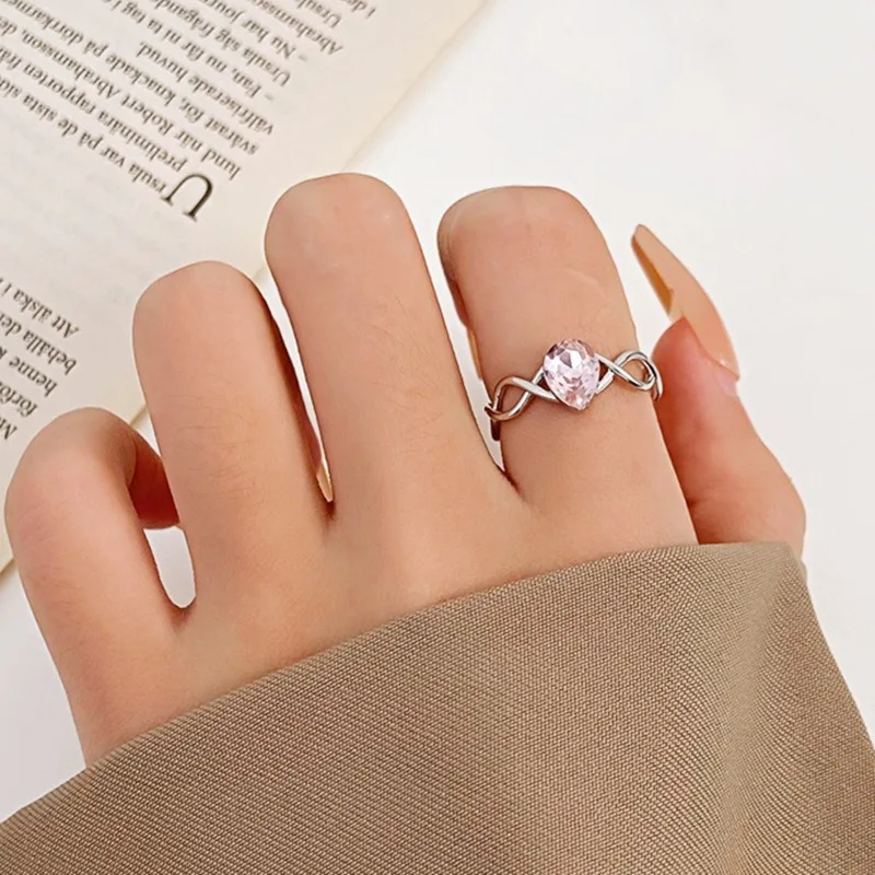 Anillo de cristal rosa de princesa, anillo del lago de los cisnes para mujer y niña, accesorios de joyería para fiesta y boda, anillos ajustables de circón de regalo