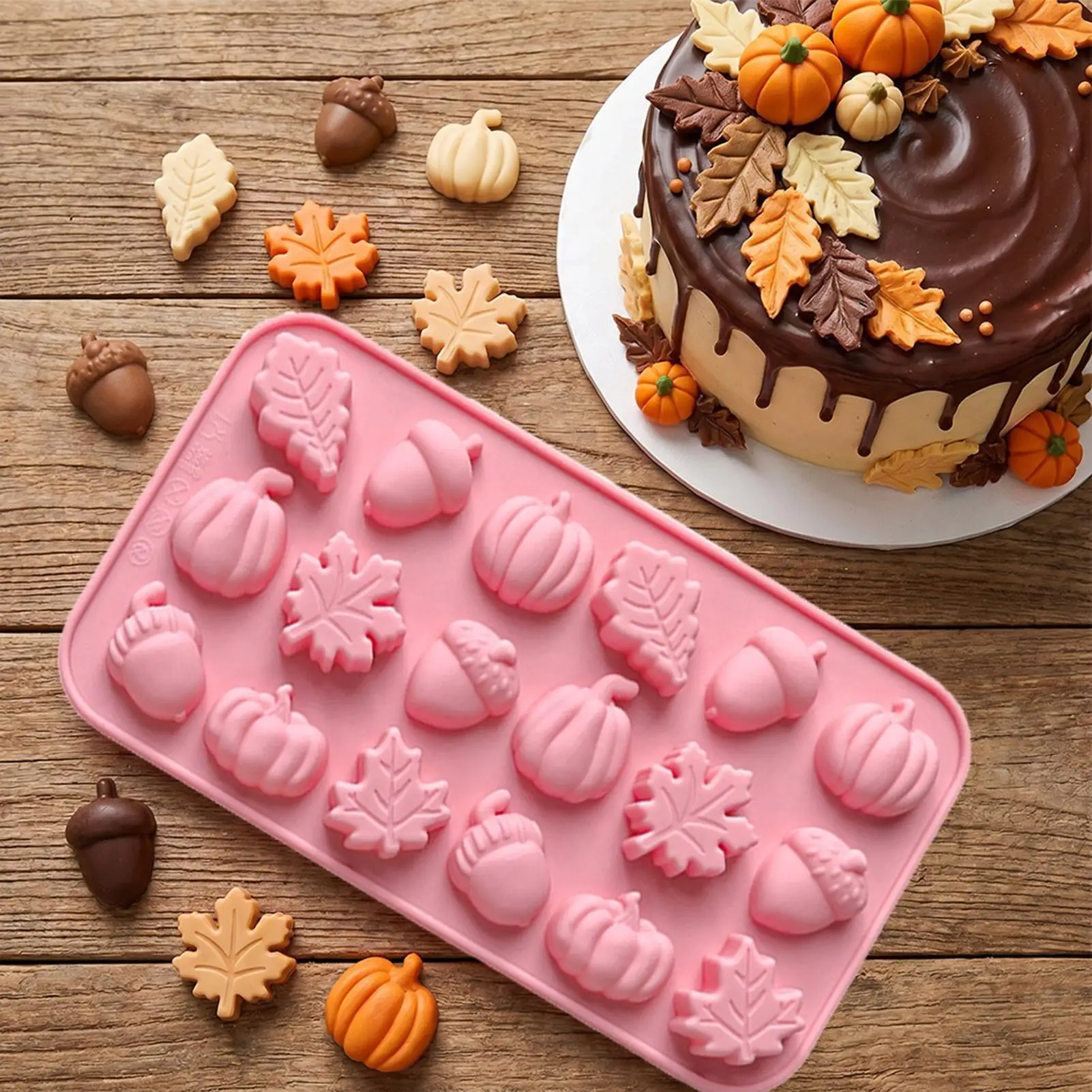 Halloween Silicone Molds Pumpkin Pine Cone Maple Leaves Moulds for Halloween Thanksgiving Party Chocolate Candy Baking Molds