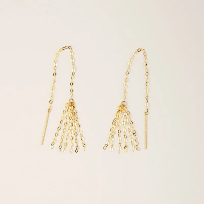 NYMPH Real 18K Yellow Gold Drop Earrings Fine Jewelry au750 Long women's Boutique Party wedding Gift e571