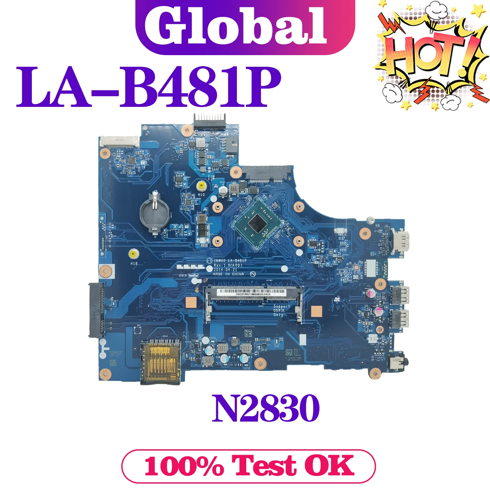 

Notebook ZBW00 LA-B481P Mainboard For DELL Inspiron 15 3000 3531 Laptop Motherboard N2830 DDR3 MAIN BOARD TEST OK