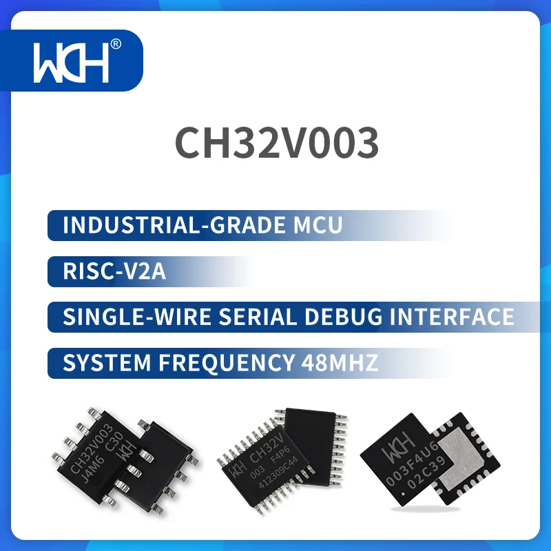 50 sztuk/partia CH32V003 MCU klasy przemysłowej, RISC-V2A, jednoprzewodowy interfejs debugowania szeregowego, częstotliwość systemu 48 MHz