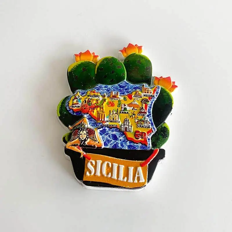 

Sicily Italy Fridge Magnet 3D Resin - Showcases Palermo Messina Syracuse Landmarks Cute Magnets Refrigerator Magnets