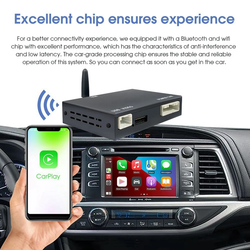 Wireless CarPlay Android Auto Retrofit Decoder for TOYOTA 2014-2019 HIGHLANDER 4Runner Tundra RAV4 Tacoma Land Curiser