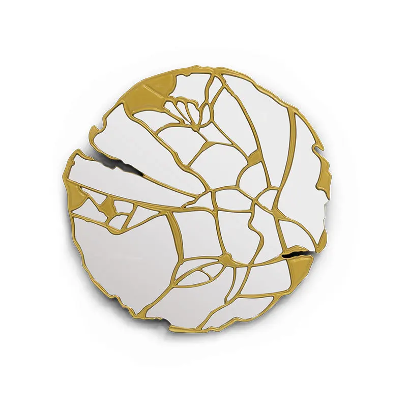 

Light luxury modern round bathroom wall-mounted decorative mirror pure copper hotel villa living room mirror