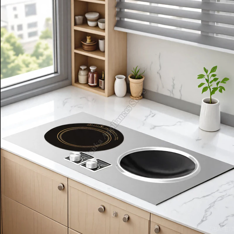 Induction Cooker Dual Heads Embedded Household Complete Set With Pot Large Power Dual Burners Concave Electromagnetic Stove