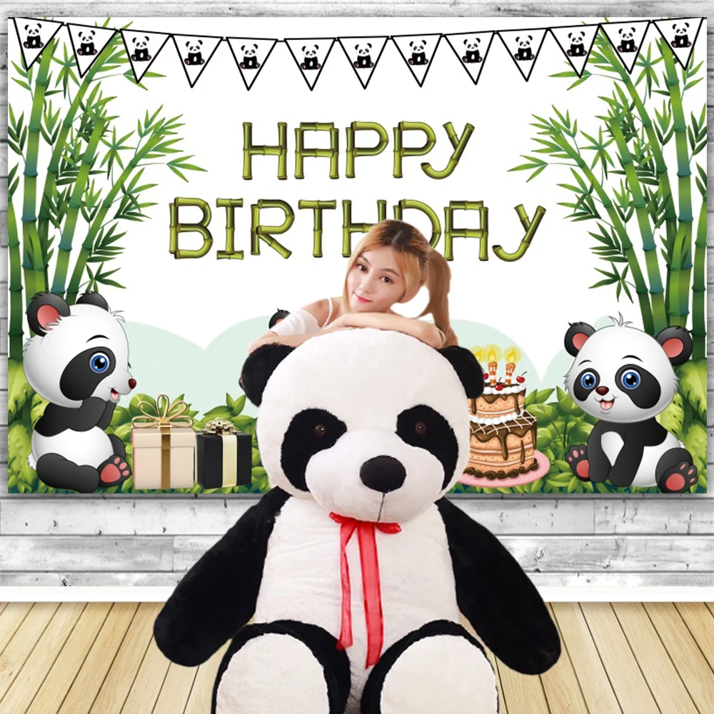 Cute Panda 1st Birthday Backdrops For Photography Bamboo Flower Baby Shower Party Backgrounds Photo Photographic Studio Shoot