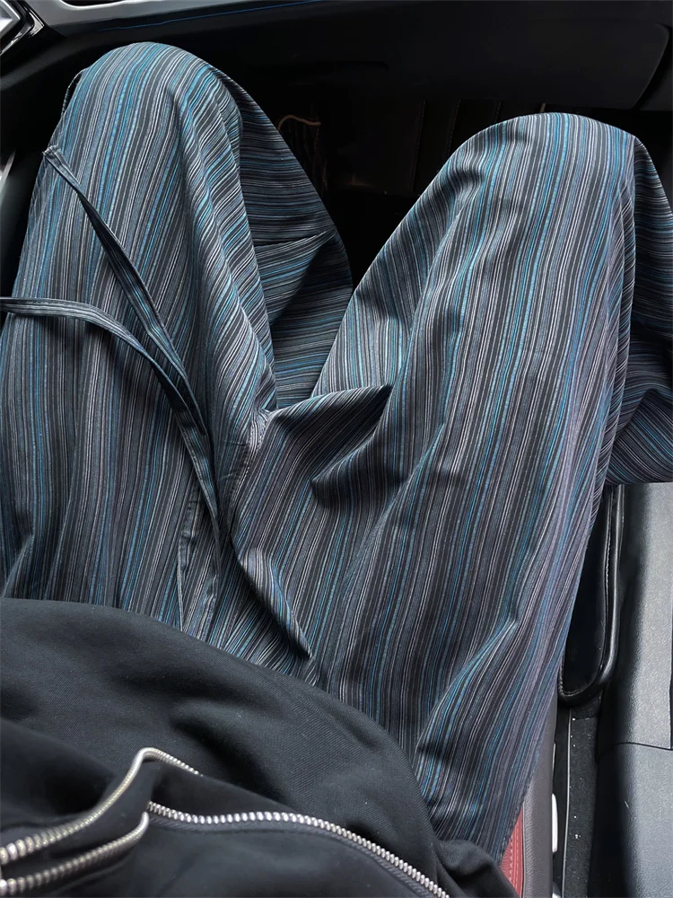 

Модные мужские повседневные брюки свободного кроя в полоску, широкие брюки в американском стиле, универсальные брюки для прогулок и отдыха