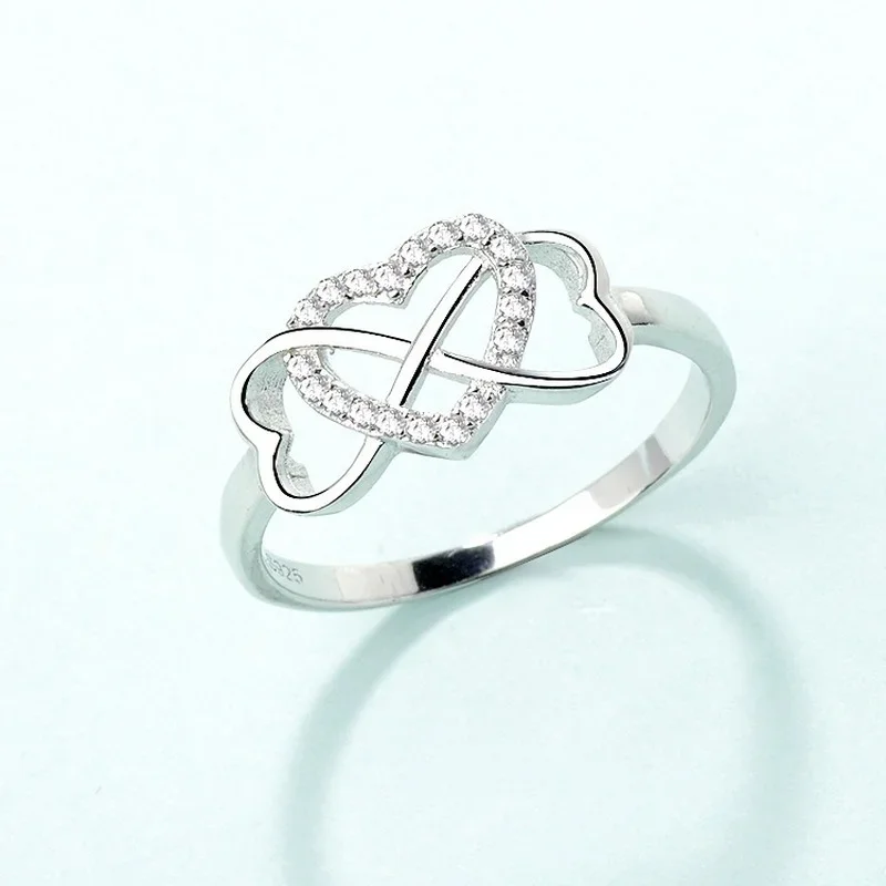 Trumium 925 Sterling Silver Rings for Women High Polish Cubic Zirconia Infinity and Heart Tarnish Resistant Comfort Fit Ring