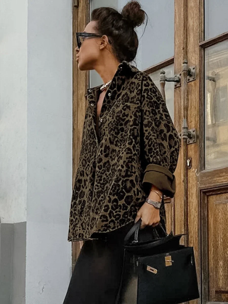 Bornladies Retro Leopard Print Shirt British Style  Office Lady Casual Jacket Long Sleeved  Autumn Fashion  New Women\'s Jackets