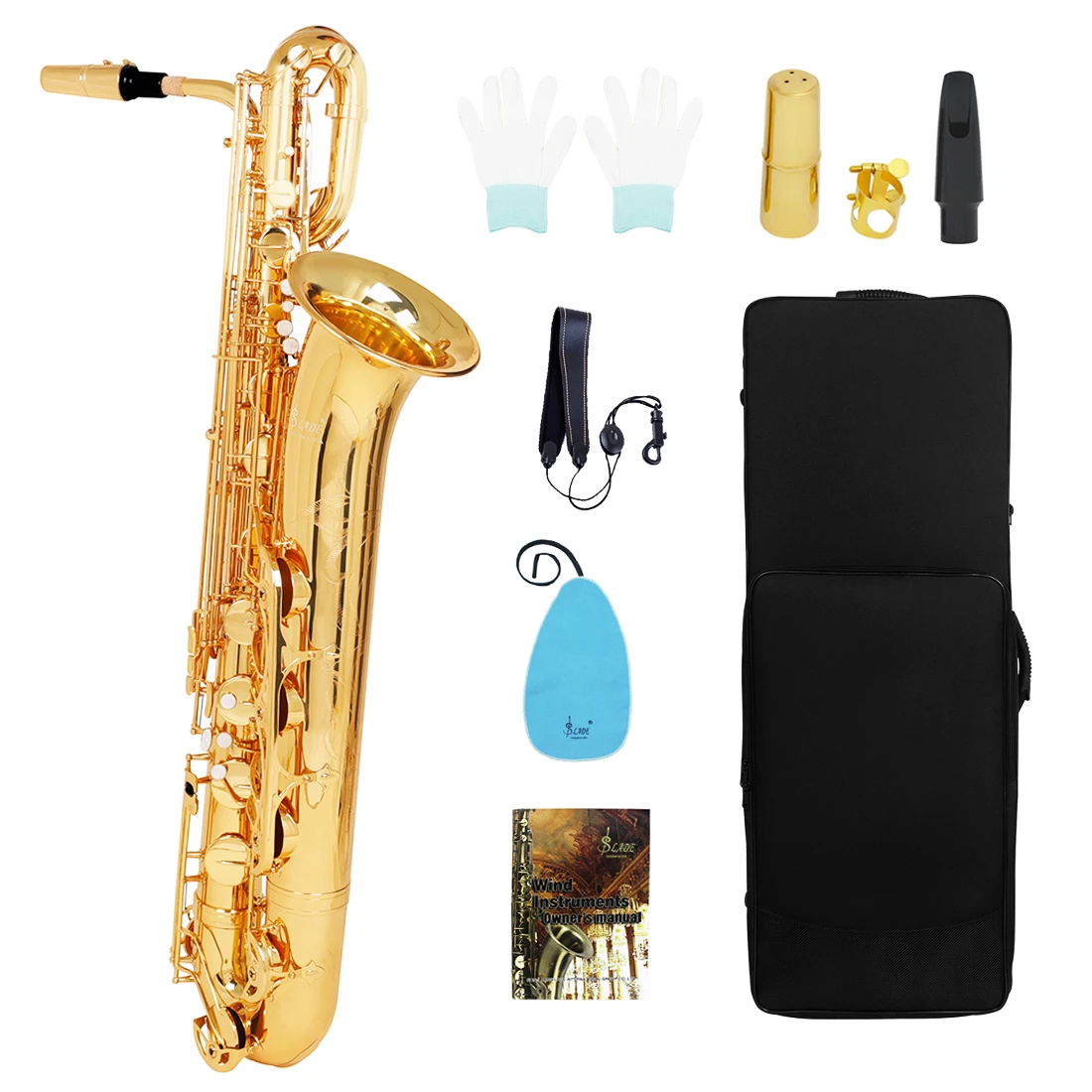Gold Eb Performance High Quality Brass Instrument White Shell Button Baritone Saxophone