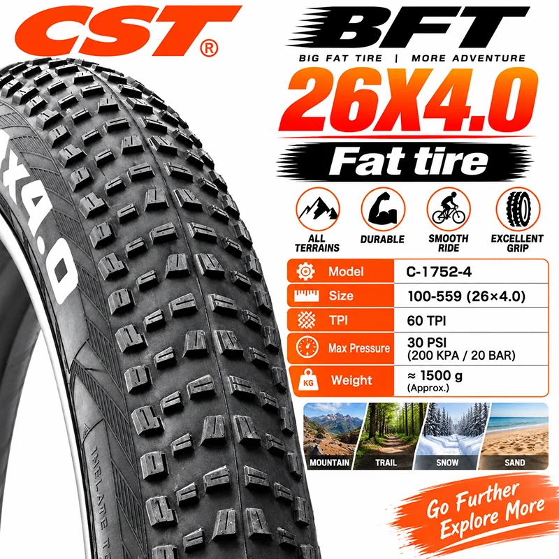 CST BFT 20 Zoll Fat Tire Schnee- und Strandfahrradreifen 20x4.0 Elektro-Snowmobile MTB Fahrrad Anti-Rutsch Fat Tire / Schlauch – Detail 18