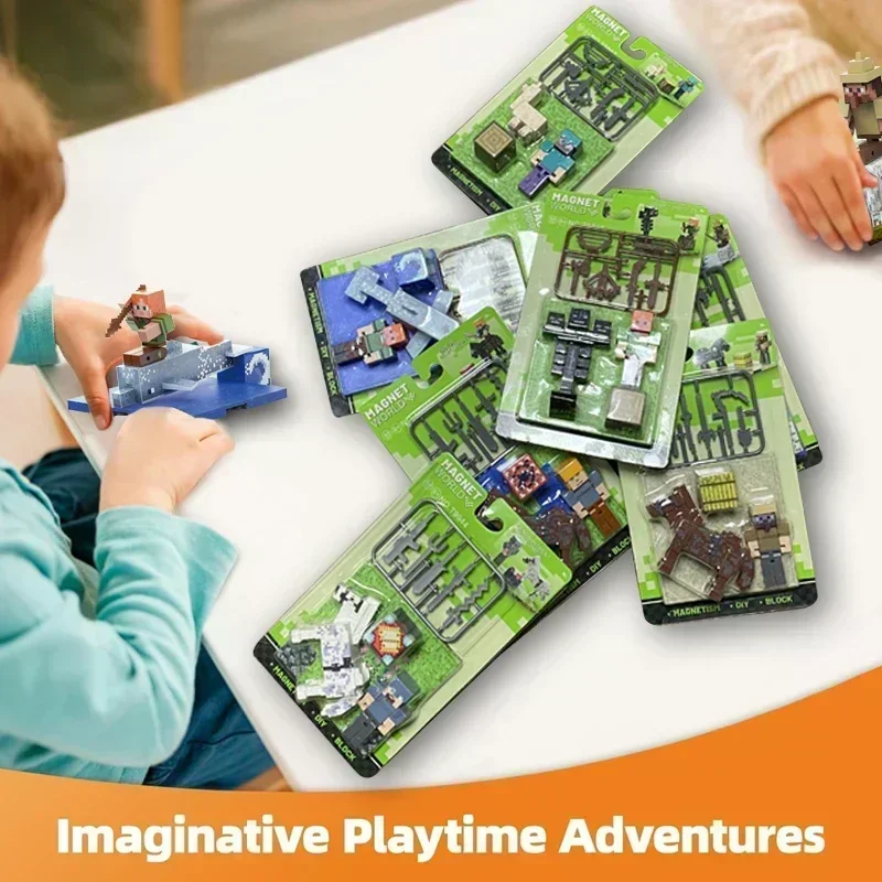 Różne podstawki magnetyczne pasujące do magnetycznych klocków konstrukcyjnych, zabawki w stylu Mine World dla chłopców i dziewczynek, zabawka dla dzieci w stylu pikselowym.