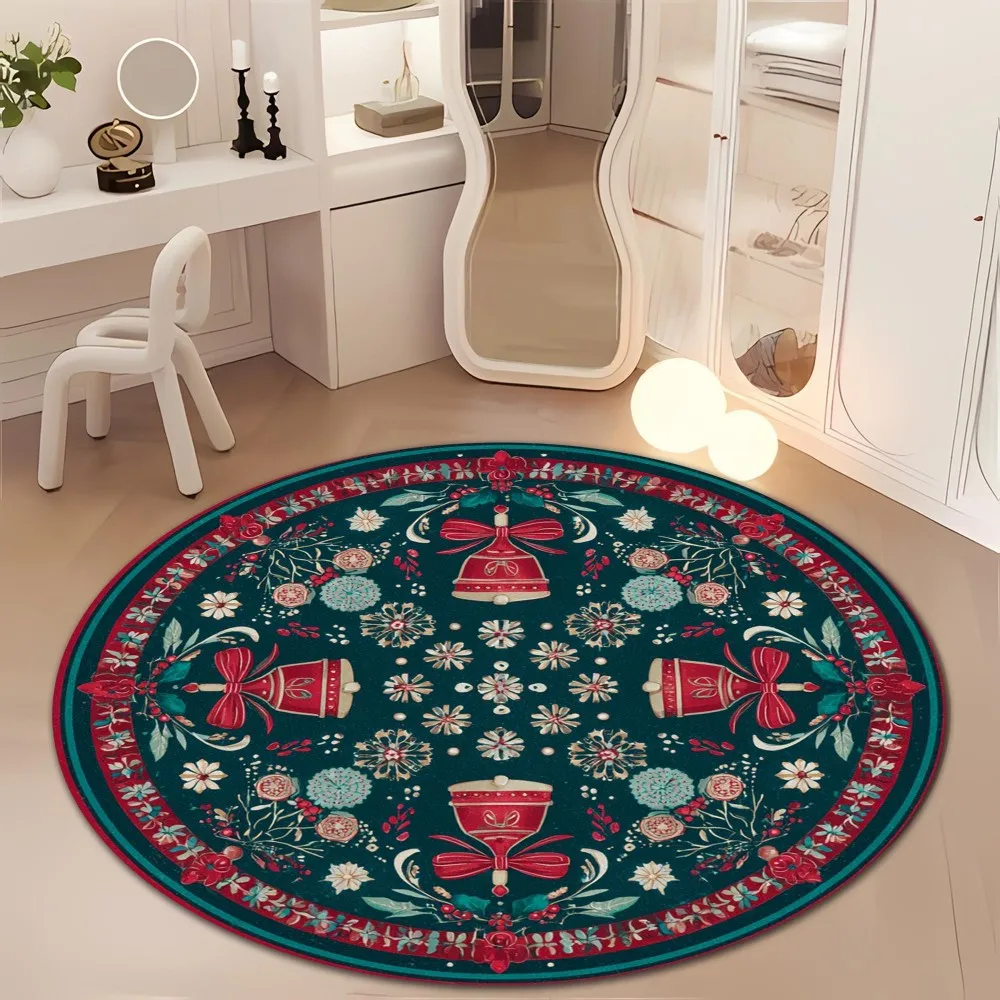 Halloween Round Floor Mat Gothic Bat Cross Printed Circular Rug Non-Slip Washable Carpets For Sofa Bedroom Party Decor