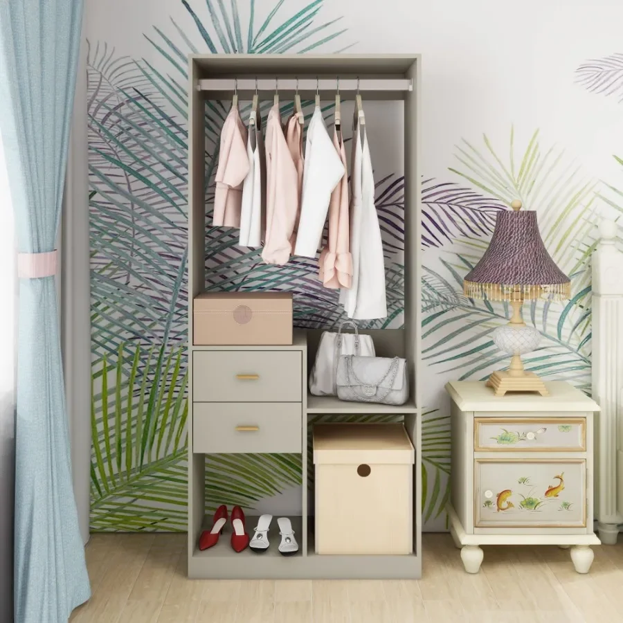 

Organizer System Closet System with Drawers Clothes Organizer with Closet Shelves Wall Mounted Grey Wardrobe