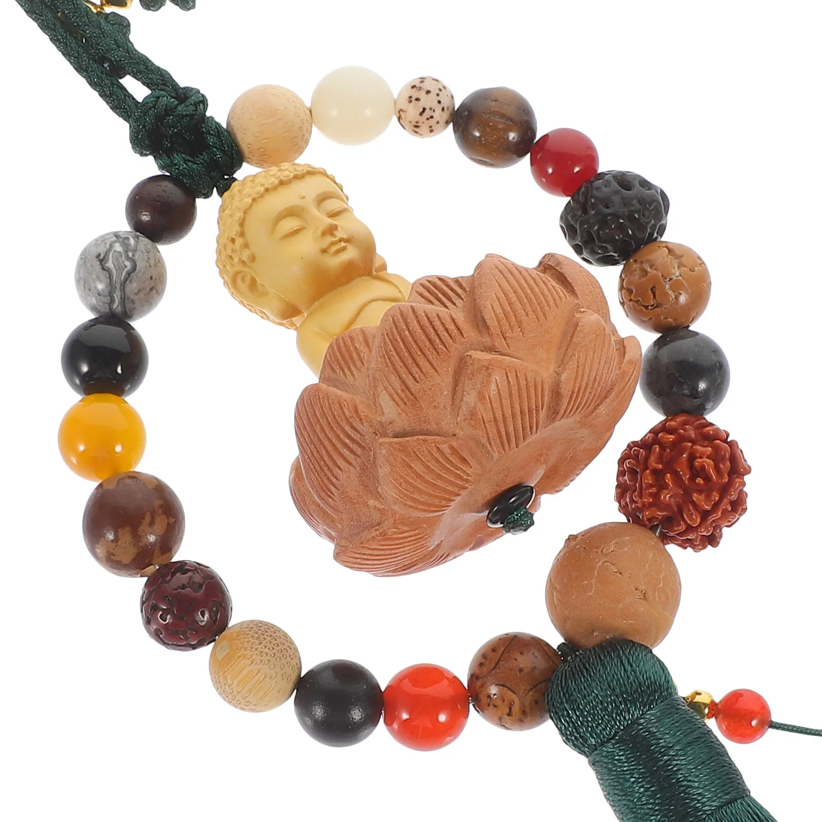 

Buddha Wood Pendant Beaded Decorative Statue Car Home Vintage Tassel Hanging nament Chinese Style Wall Decor Smooth