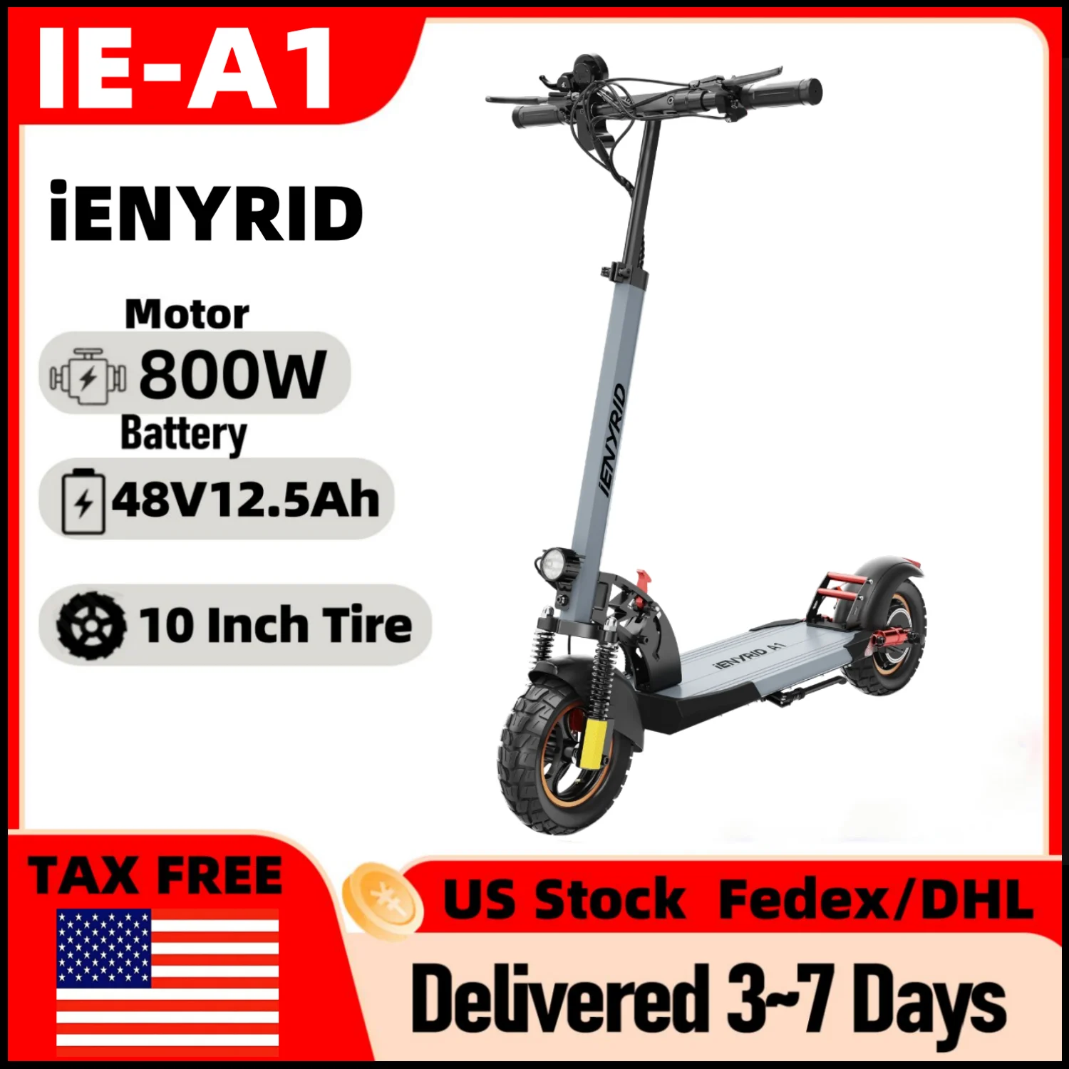 IENYRID iE-A1 Foldable Electric Scooter 800W/48V/12.5 AH E-Scooter Max Speed 45KM Per Hour Max Range 20-30KM E-Scooters
