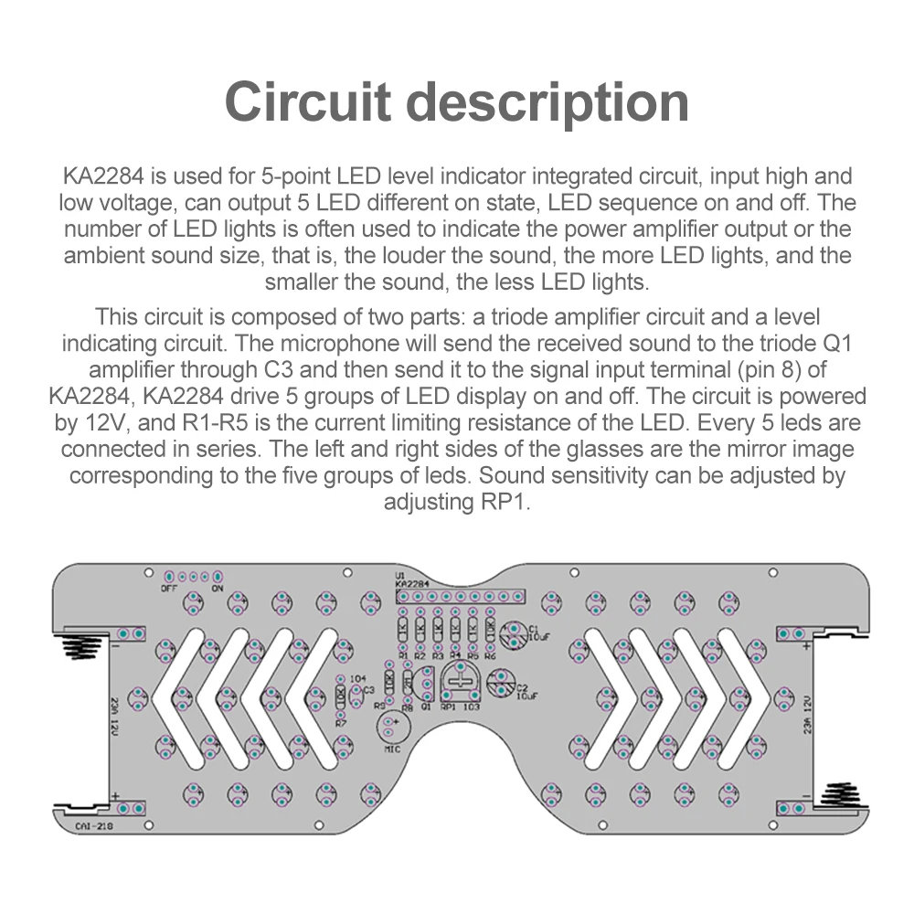 Lampu LED bercahaya, Kit produksi kacamata kontrol suara DIY Kit elektronik Diode lampu berkedip, perlengkapan solder las menyenangkan DIY