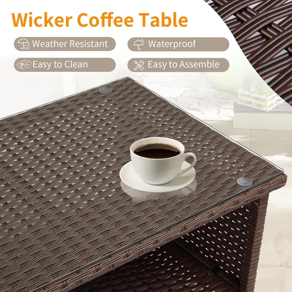 طاولة قهوة من الخيزران في الهواء الطلق، طاولات قهوة للفناء للخارج، طاولة من الخيزران مع طاولة قهوة للتخزين