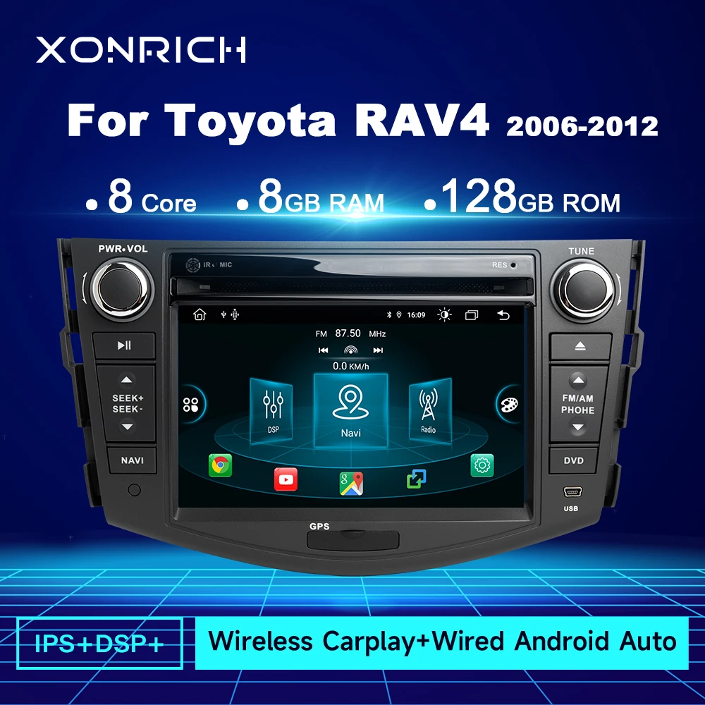 XONRICH Autoradio 2 Din Android 14 con CarPlay Wireless e Android Auto per Toyota RAV4 2006-2012, Stereo Multimediale 8 Core