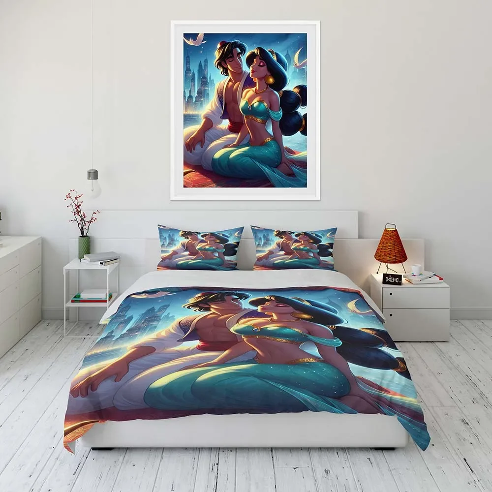 Disney Aladdin Jasmine Princess Cartoon Bedding Set Quilt Spiderman Duvet Cover Comforter Bedclothes Children Bed Birthday Gift