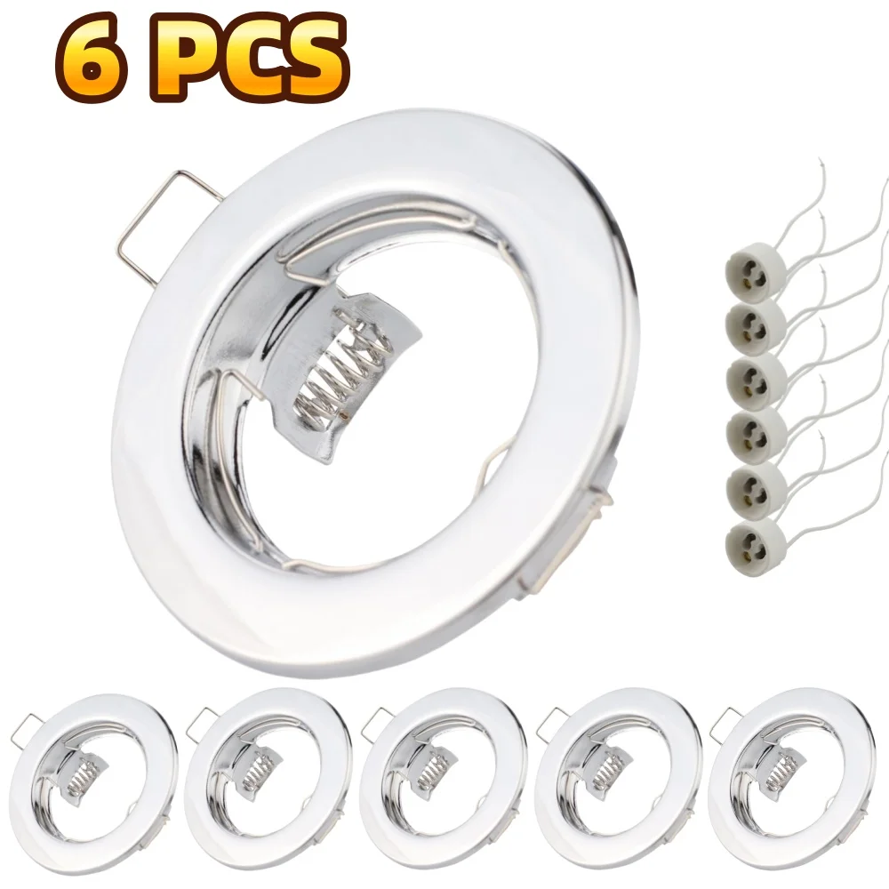 6 Pcs LED Downlight Recessed Mount Frame with GU10 Lamp Holder Base Kitchen Ceiling Spot Lighting Bracket Fittings Cutout 60mm