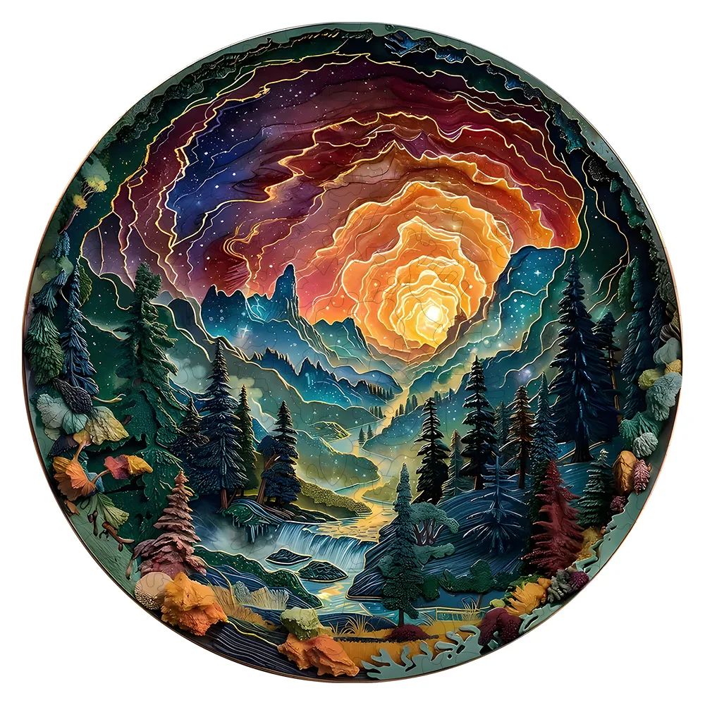 Sunset Forest Puzzle - Unique Wooden Puzzle, Suitable for Family Game Nights, Perfect Christmas, Halloween, Birthday Gifts