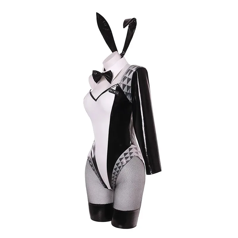 ROLECOS libre Vocal serie 01 disfraz de chica conejito mujer tela de cuero elástico Sexy Cosplay traje de conejito monos blancos y negros