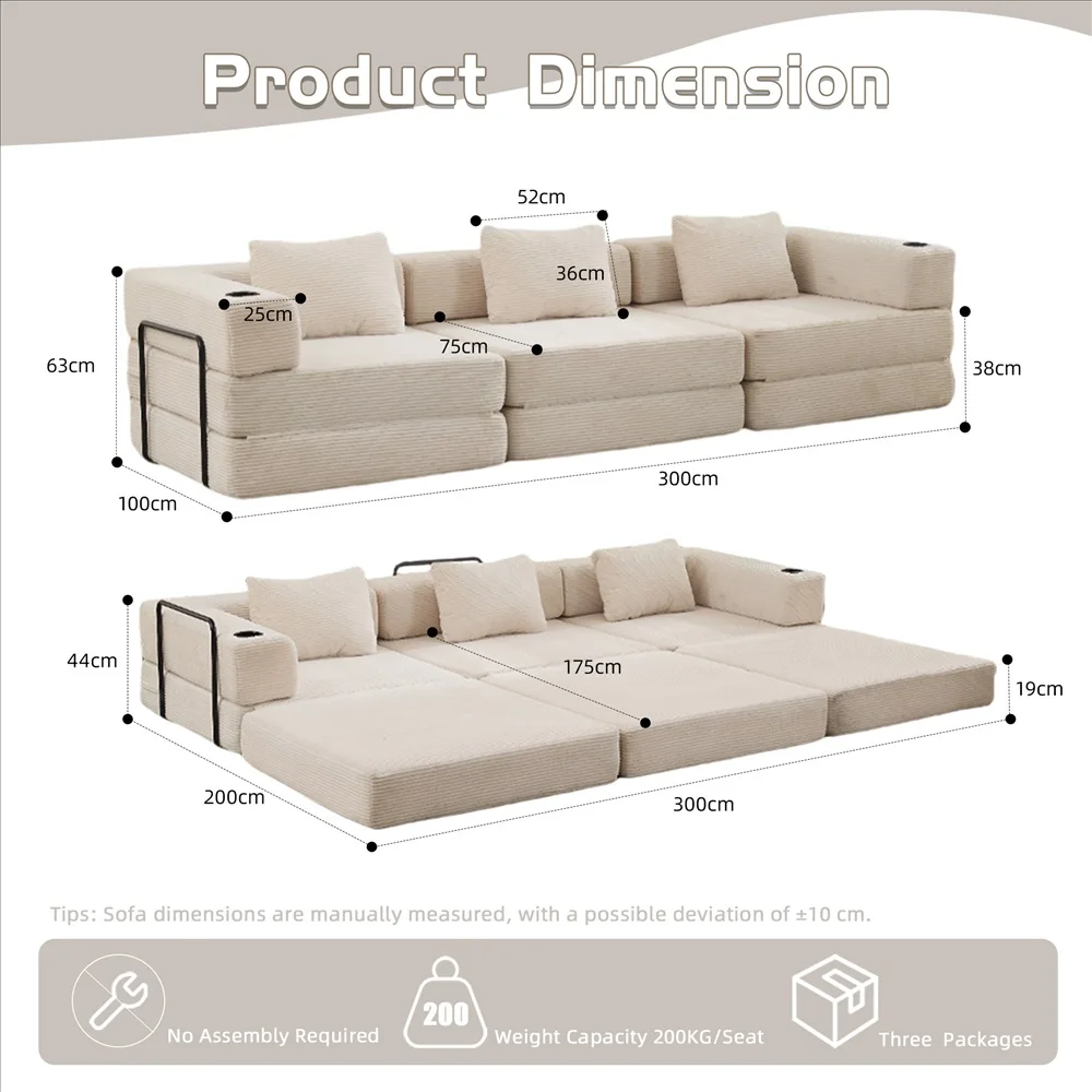 Cord-Modulsofa Frei Kombinierbare Wandelbare Eckcouch mit Getränkehaltern Übergroße Chaiselongue für Wohnzimmer – Detail 13
