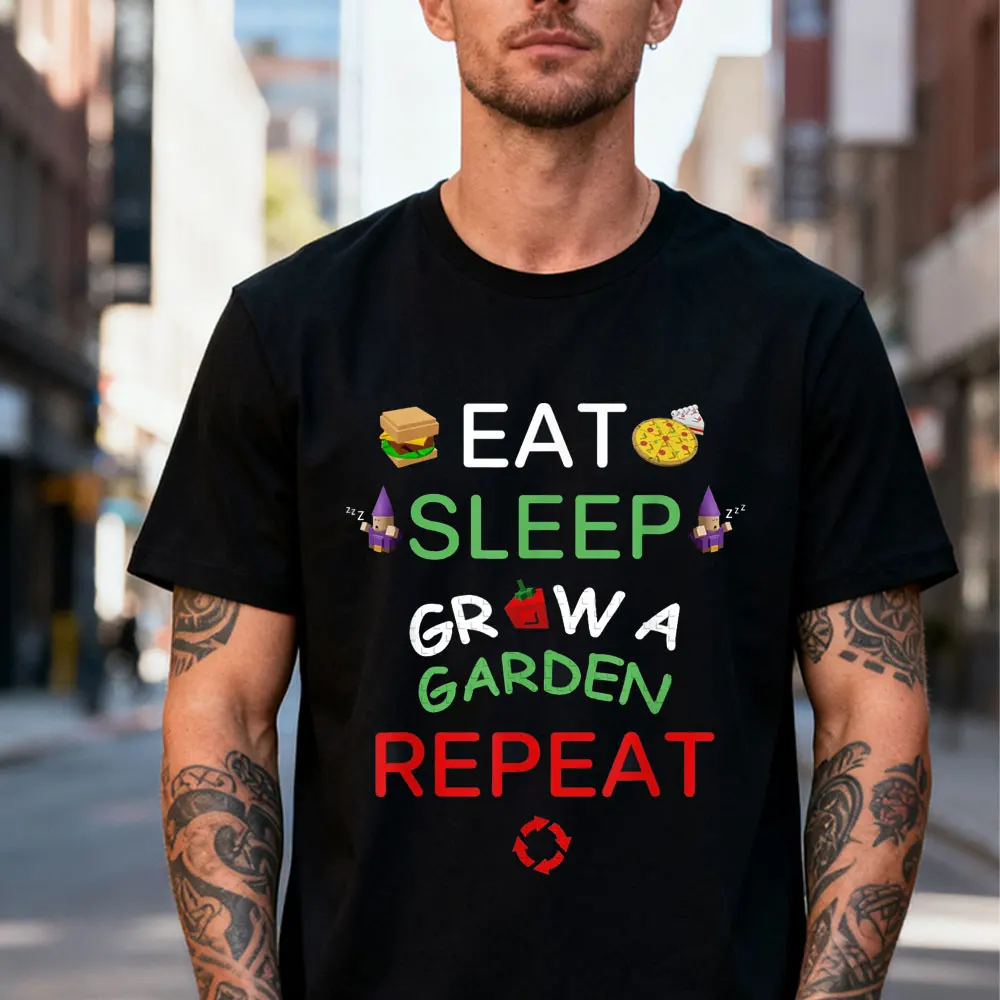 Eat Sleep Grow A Garden Repeat Player Cotton T-Shirt New in Tops & Tees Harajuku Anime Clothes Graphic T Shirts Game Products