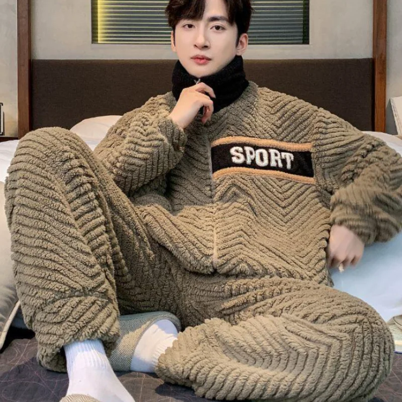 

Man Y2K Winter Clothing Pajamas Men Clothing Autumn Youth Casual Wear Bath Clothes Flannel New Style Fashion 2Pcs/set Homewear