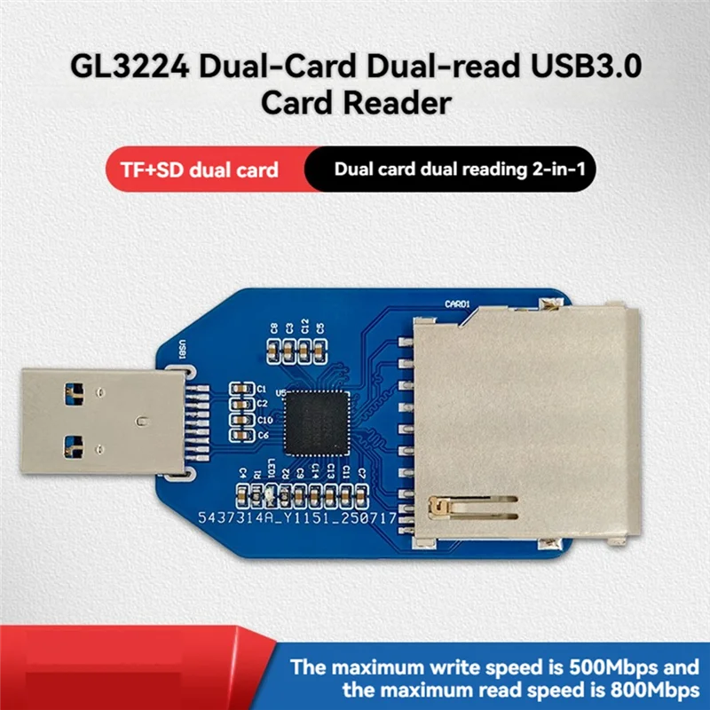 BAAY GL3224 Chip USB3.0 Reader Module SD+ TF Card 2-In-1 Dual Card Reader On-Board Dual Reading Mini Module