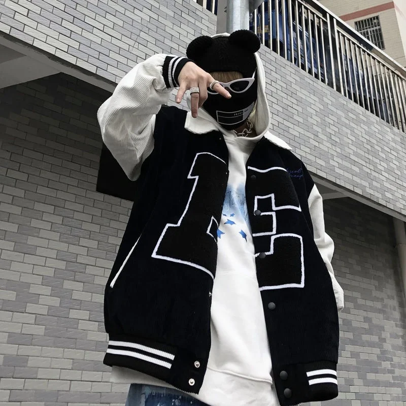 

Corduroy Jaet Men's Spring Autumn Trendy American High Street Turn-down Collar Patchwork Oversize Haome Top