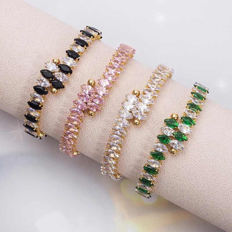 New Stainless Steel Zircon Bracelet Fashionable Opening Adjustable Titanium Steel Women\'s Round Bracelet