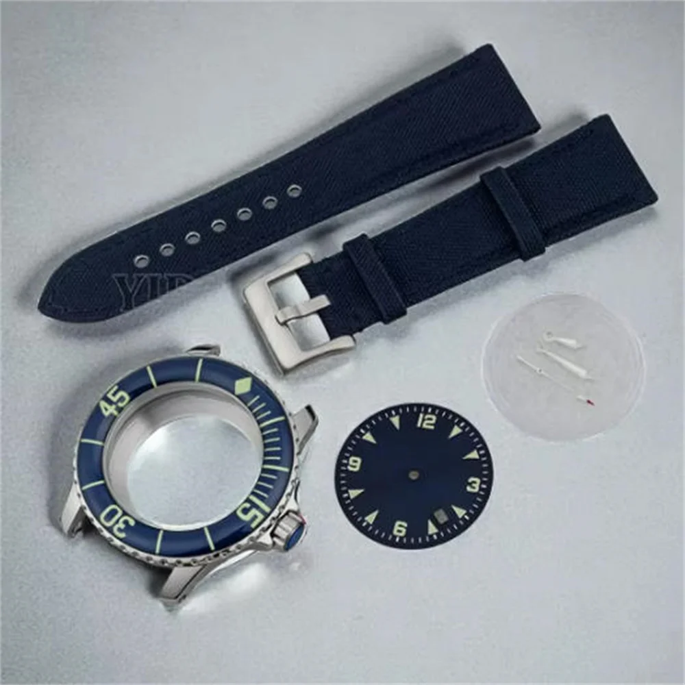 

NH35 Case 45mm Watch Case Genuine Leather Strap 32MM Dial Green Luminous Hands for FIFTY FATHOMS NH35 Movement 10ATM Waterproof
