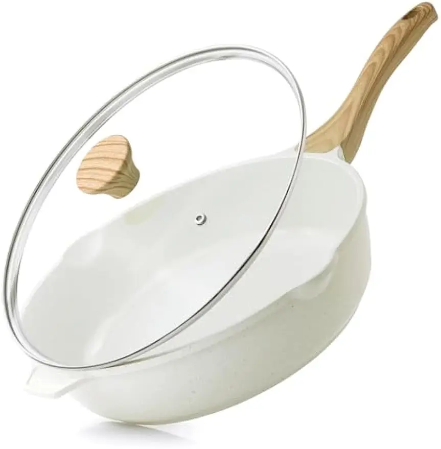 

12-дюймовая керамическая сковорода с антипригарным покрытием и крышкой, сковорода для жарки 5QT, здоровая посуда без PFAS для всех плит