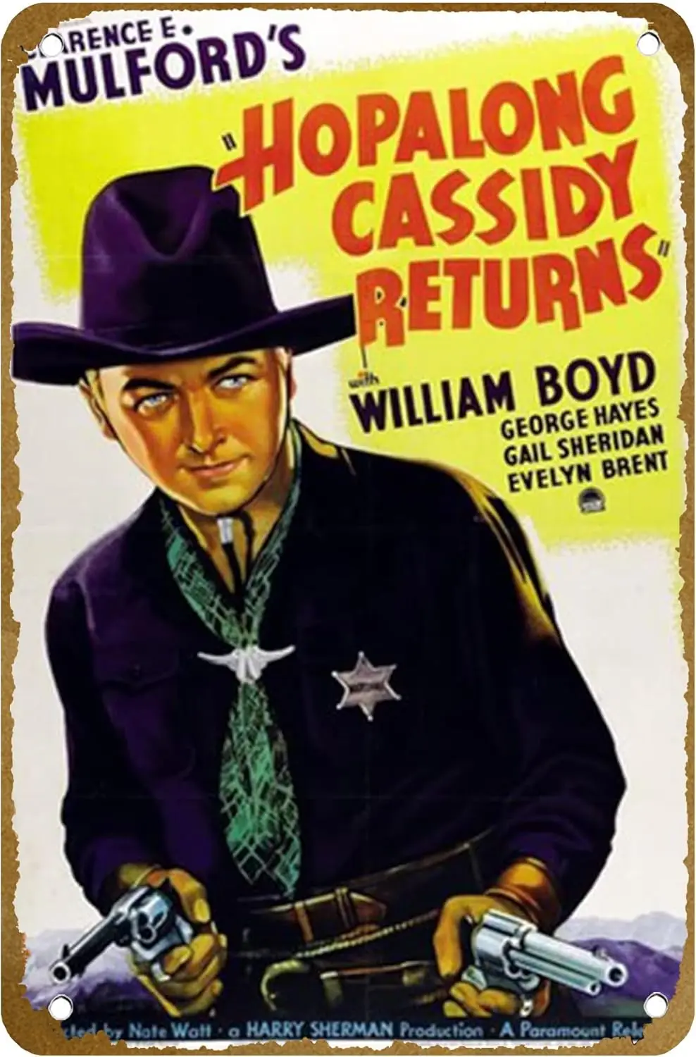 Letrero metálico vintage con diseño de póster de Hopalong Cassidy Returns, logotipo para club familiar, bar, cafetería, dormitorio, decoración de pared, regalo, 8x12 pulgadas