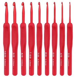 9Pcs Red Crochet Hooks Ergonomic Crochet Hook Set Soft Touch Aluminum Crochet Needle for Arthritic Hands Crochet Kit for Beginne