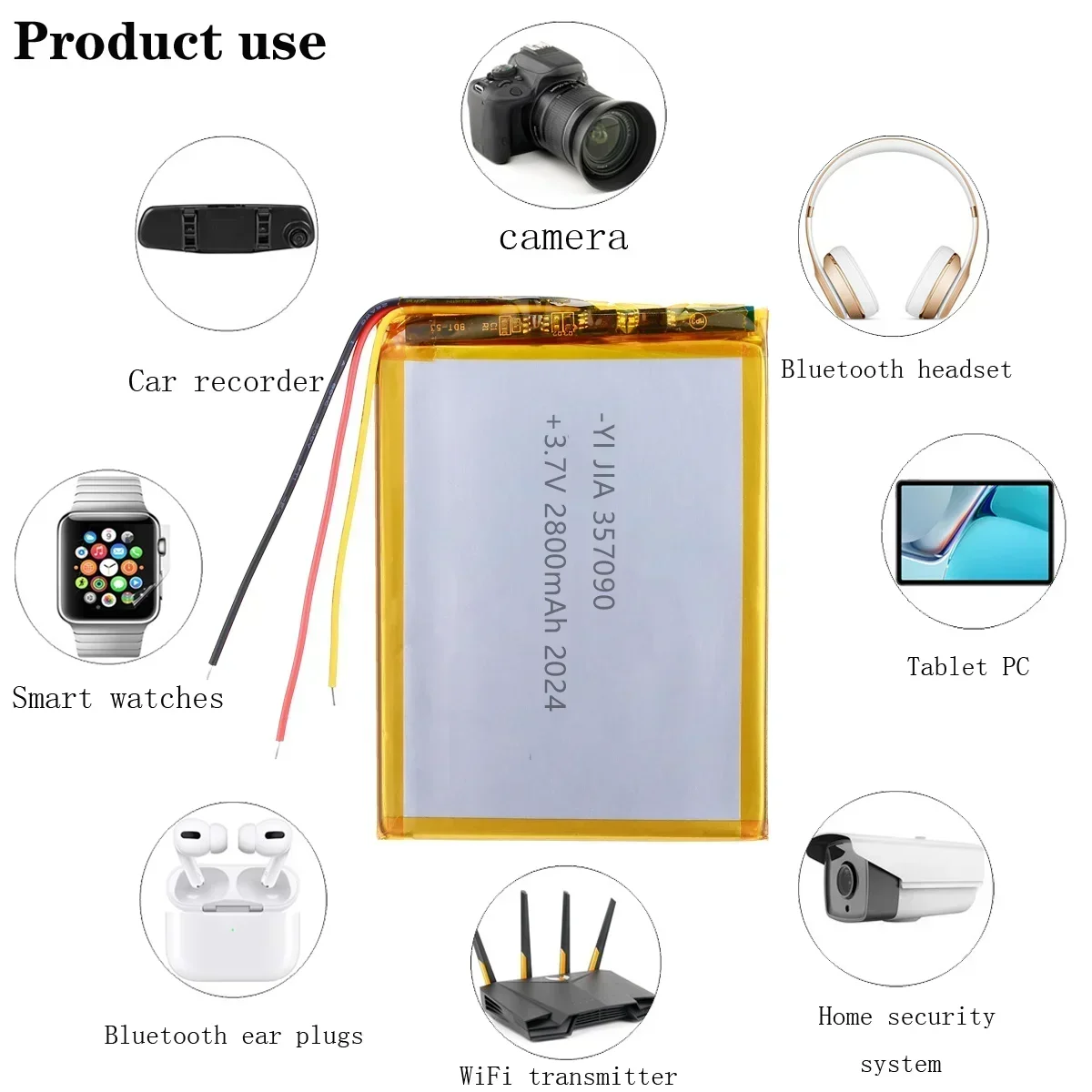 357090 High Quality 2800mah 3.7v Rechargeable Lithium Polymer Battery Li-po Battery  with Three Wire