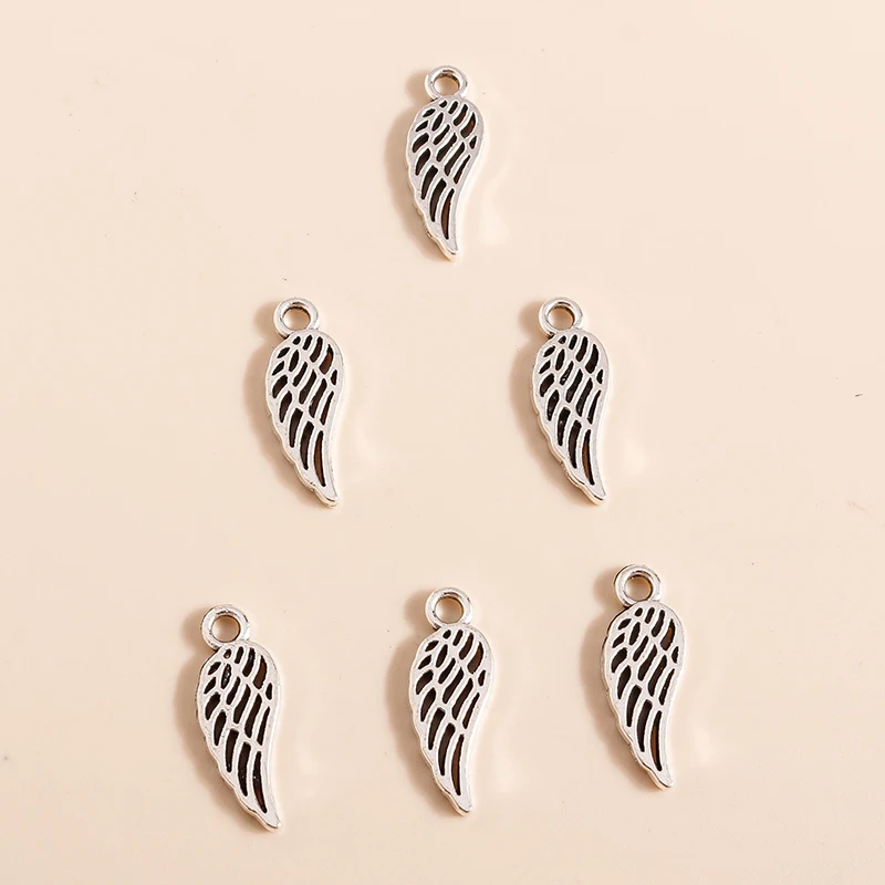 Leslie 50 Stück 7*18mm Antik-Silber-Plattierte Mini-Feder-Charms für Ohrringe, Armbänder, Halsketten-Anhänger, DIY-Schmuckherstellung – Detail 3