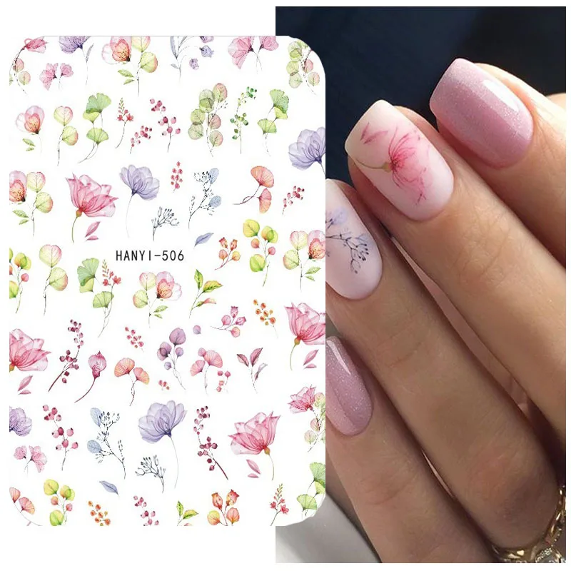 3D Zurück Kleber Nagel Aufkleber Aquarell Blumen Rosa Pfirsich Kirsche Blossom Tulip Klebstoff Schönheit Nagel Decals Dekoration