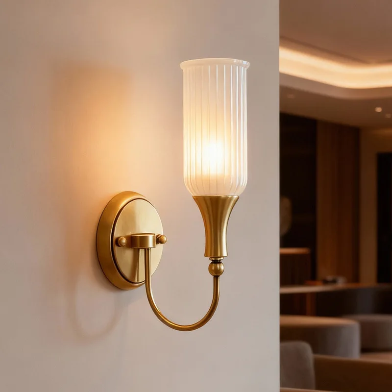 Vintage Metal Wall Sconce Vertical Ribbed Frosted Glass Shade Wall Lamp Farmhouse Decor Wall Light for Bedroom Bathroom Co