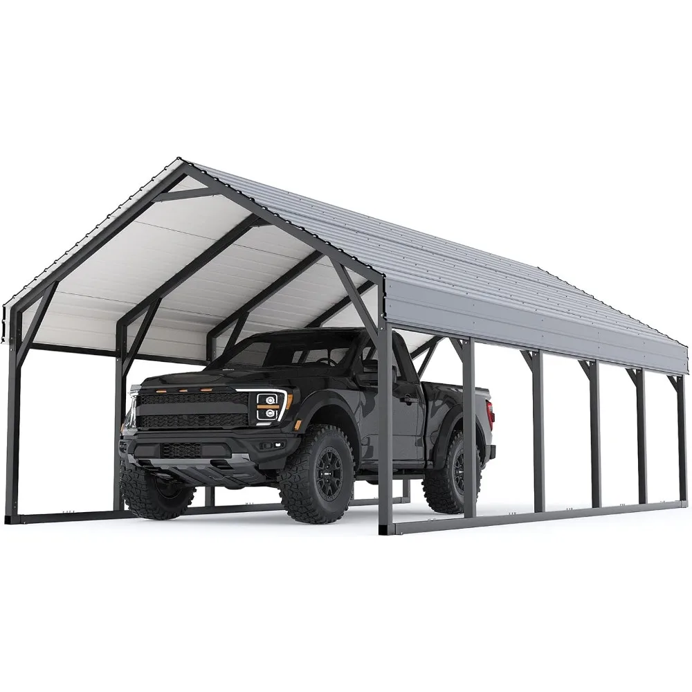 

12 x 26 FT Metal Carport, Heavy Duty Carports Reinforced Frame and Steel Roof, All-Weather Shelter Canopy for Pickups, Boats, Ca
